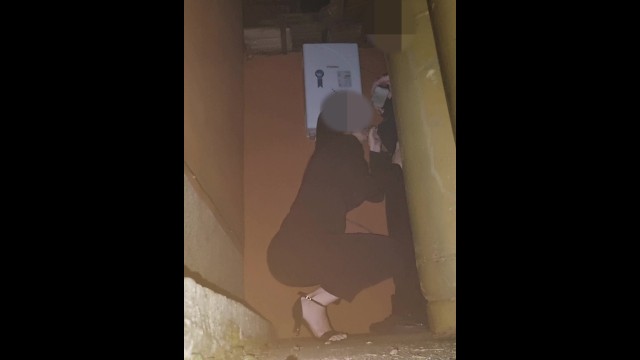 Company Year-End Party. Married Woman gives Blowjob in a Corner of the Party.