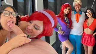 Velma & Daphne Finds the Clue on Fred’s Cock - CheerleaderKait & Cami Strella