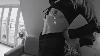 Enjoying my new 6 MM Gold Piercings and Pearl Attachments in Front of the Master 🥰