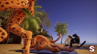 Lucky Guy Gets into an Orgy of Sexy Furry Girls on the Beach in Intense Wild Life Sex