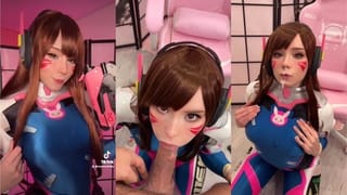  girl Cosplay D.Va from Overwatch and Sucks Dick till Facial