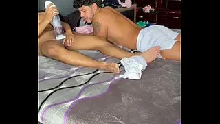 Using a suction cup to get my buddy's dick hard and then sitting on top