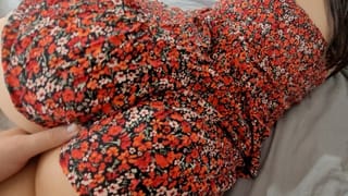 My Stepsister's Short Dress made me Cum on her Big Boobs after Sex on my Bed
