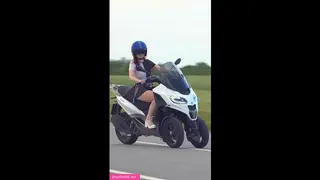 Jeny Smith Riding Bike in a Short Skirt