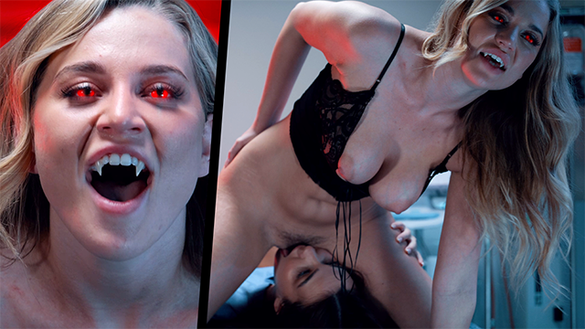 Blonde Vampire Femme Fatale Blake Blossom Preys on Brunette Babe Rissa may - Scisorring Lesbian Action