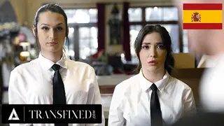 TRANSFIXED - Busty T-Girl Khloe Kay Fucks Bubble Butt Jane Wilde at Work! (Spanish Subtitles)