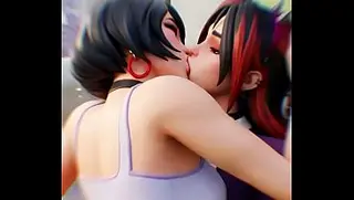 Helsie x Evie lesbian kissing (Fortnite Skins/AI generated)