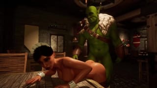 Whore Barmaid Serves last Call for Orc Patron