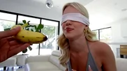 Blonde and brunette are filming themselves while sharing a guy
