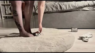 Pantyhose Feet Crush Empty Energy Drink can – Slow Tease & Destruction