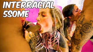 Heavily Tattooed Babes Share BBC & White Cock in Group Mayhem