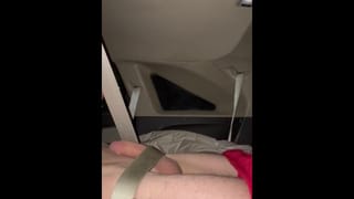 Cum Shot in back of Car while Bouncing on Seatbelt