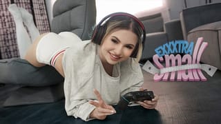 Miniature and Petite Cutie Aria Banks Caught her Tall Stepbro Chris Jerking off in his Room
