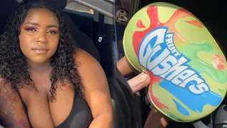 Big Booty Ebony Gets Fucked through a Hole in her Tight Gusher Shorts on her way to the Car Wash